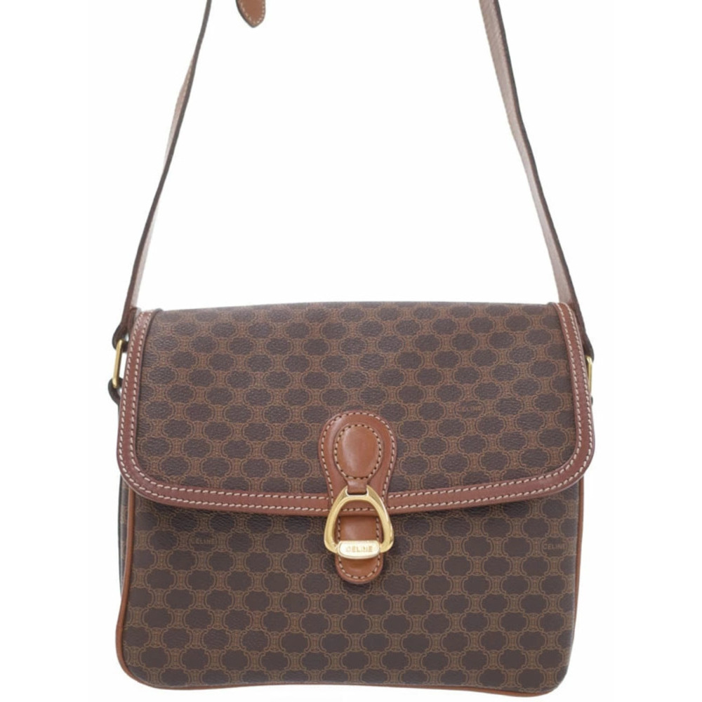 Celine Macadam Leather shoulder bag canvas Brown